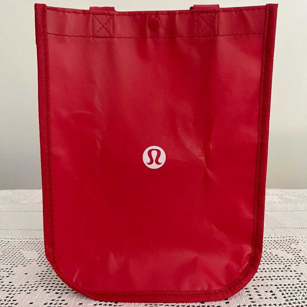 Lululemon red & white small reusable tote bag